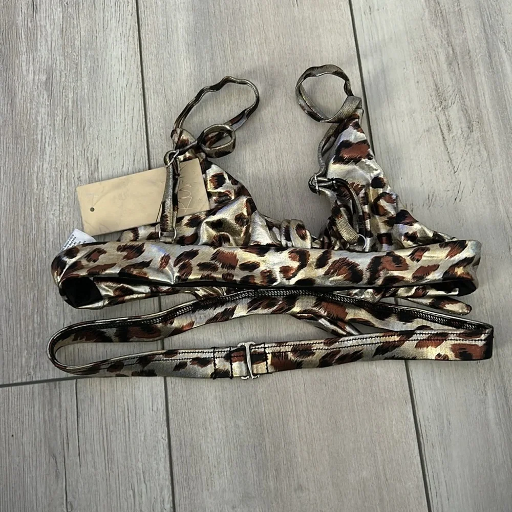 Ris-K Dippin' Daisy's Glow Wildcat leopard bikini top size S swim swimsuit